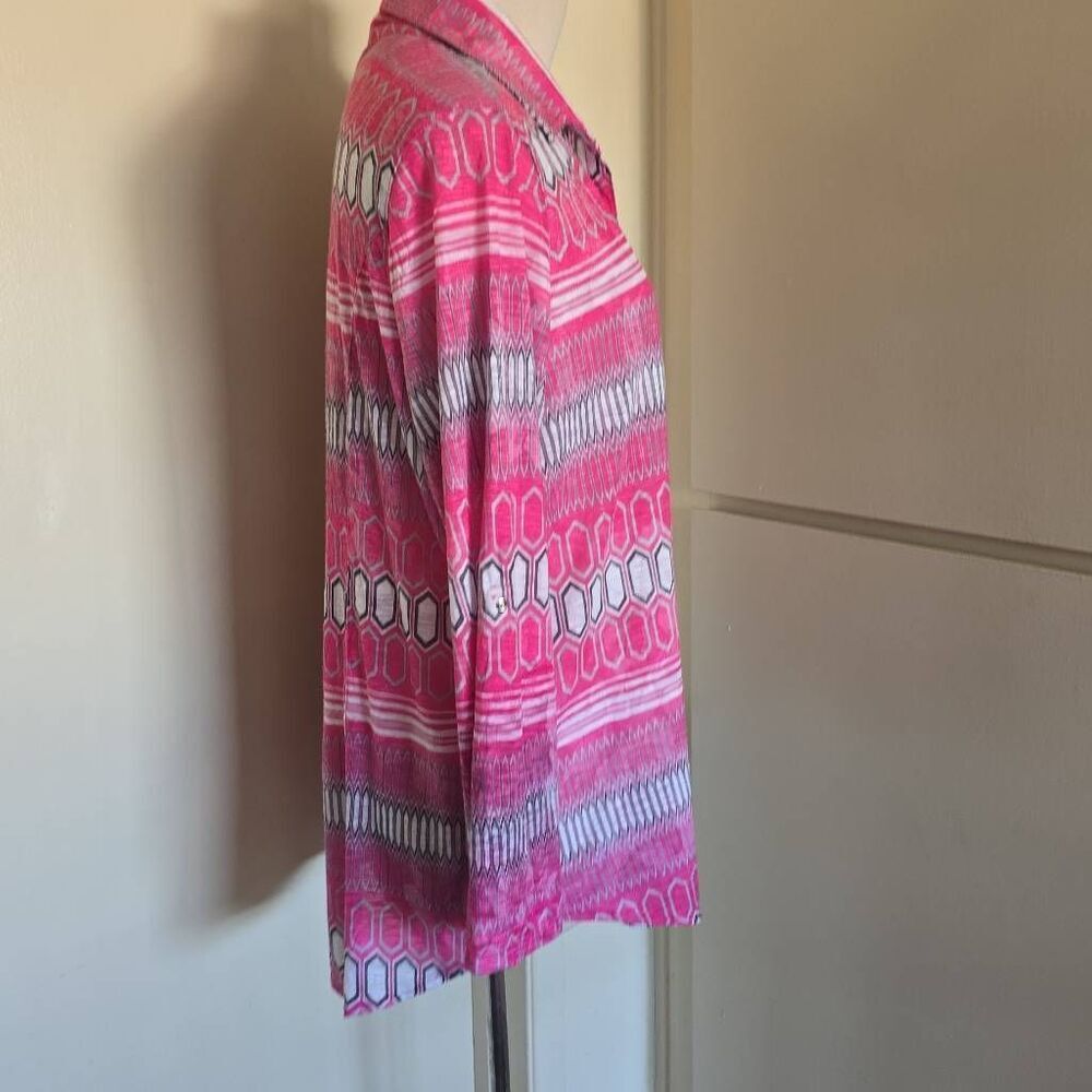 David Cline Pink Geometric Print Snap Front Blouse, long Conv. Slv. EUC, XL - Picture 7 of 12